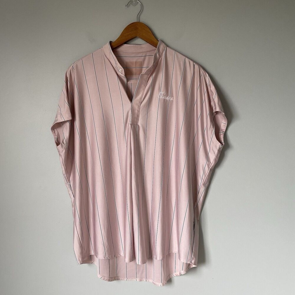 Chick-fil-A Work Apparel Blouse Top Short Sleeve Stripes Pink Blue Women's XL